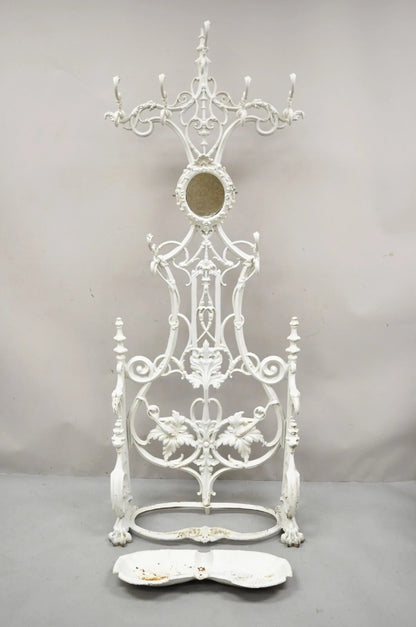 Antique French Art Nouveau Cast Iron Hall Tree Mirror Stand attr Alfred Corneau