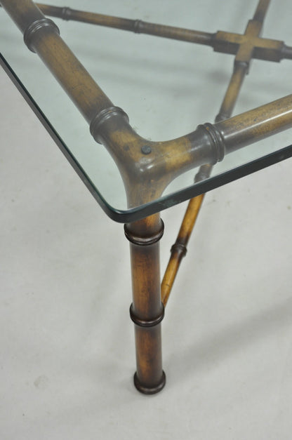 Vintage Hollywood Regency Chinese Chippendale Faux Bamboo Square Coffee Table