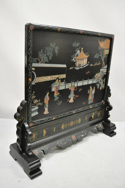 Vintage Chinese Black Lacquer Oriental Fireplace Screen Fire Screen Divider