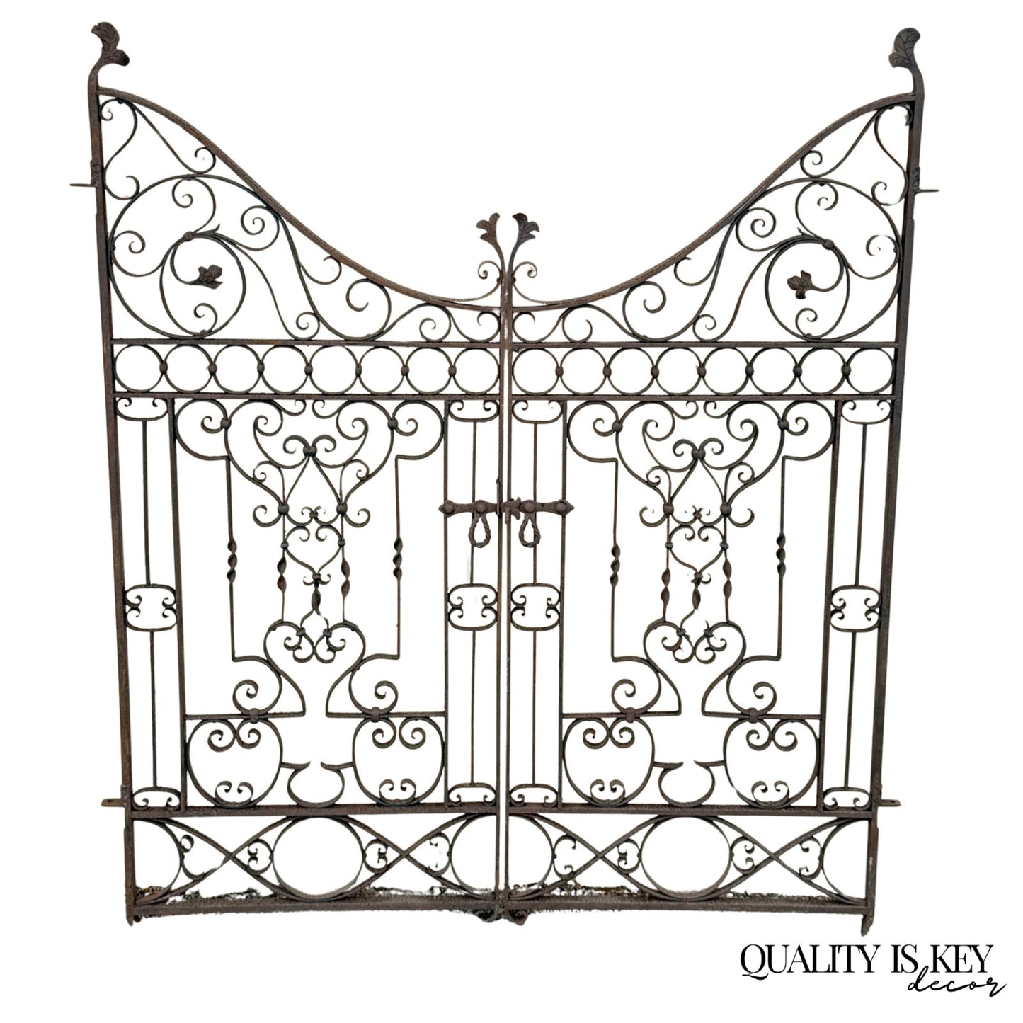 Antique Spanish Renaissance Scrolling Wrought Iron 57 x 47 Garden Entry Gate Set