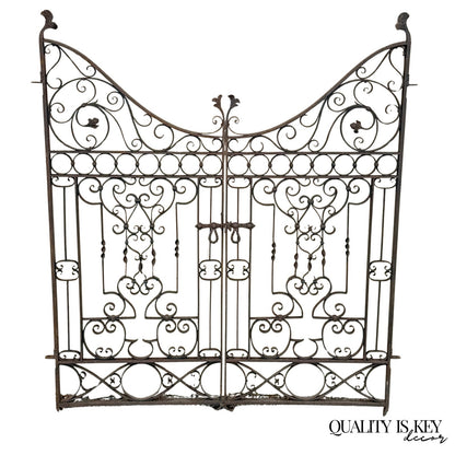 Antique Spanish Renaissance Scrolling Wrought Iron 57 x 47 Garden Entry Gate Set