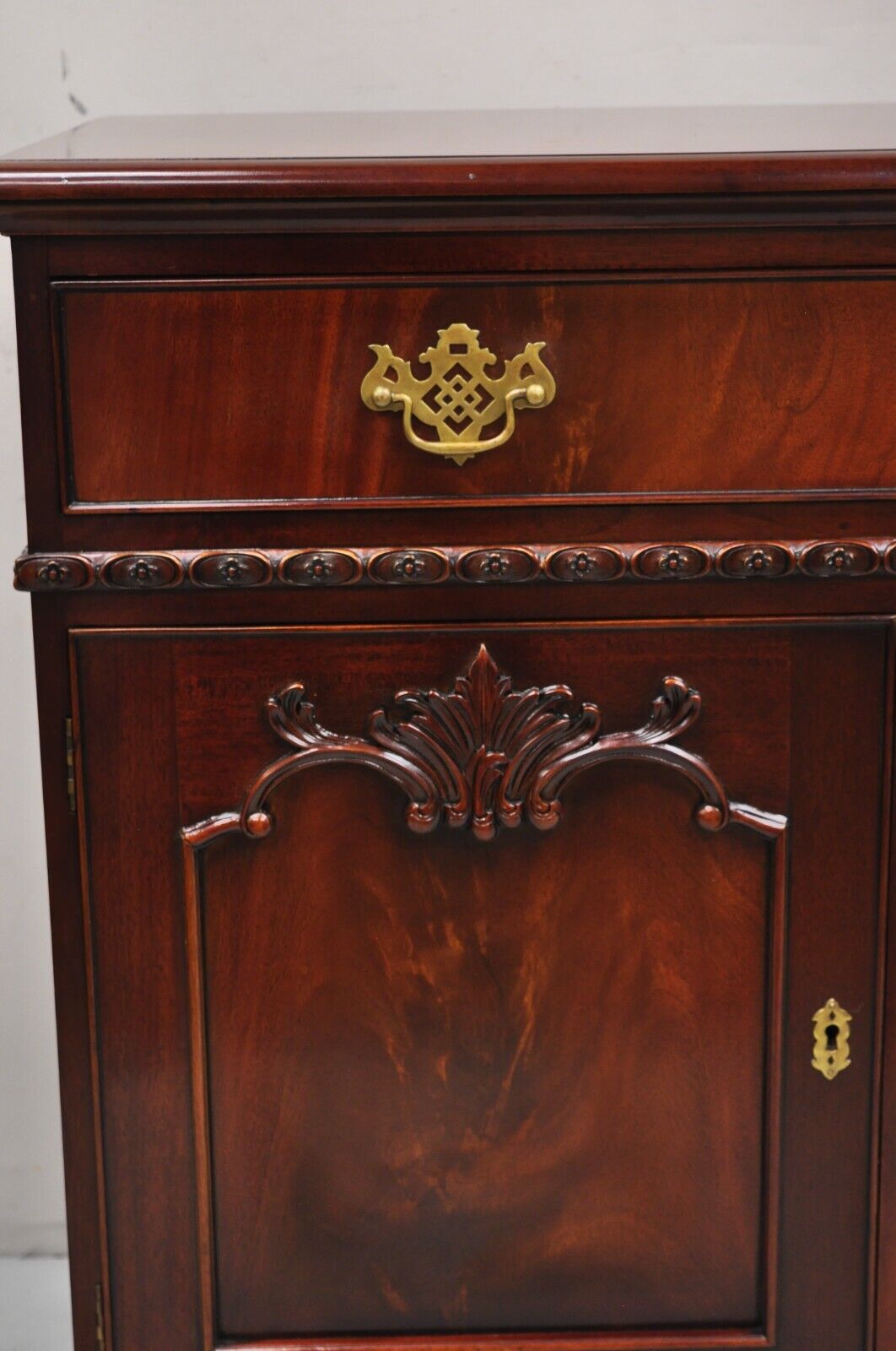 Georgian Chippendale Style Carved Mahogany One Drawer Server Cabinet Buffet