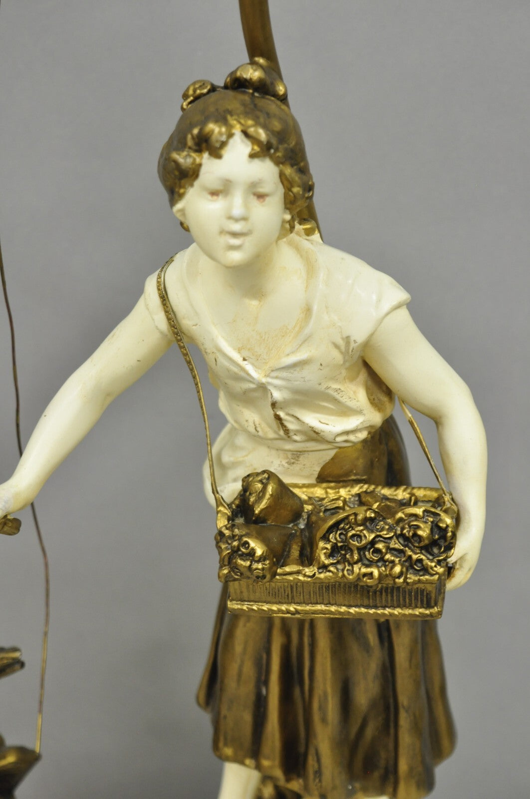 Antique French Victorian Moreau Figural Metal Boy and Girl Table Lamps - a Pair