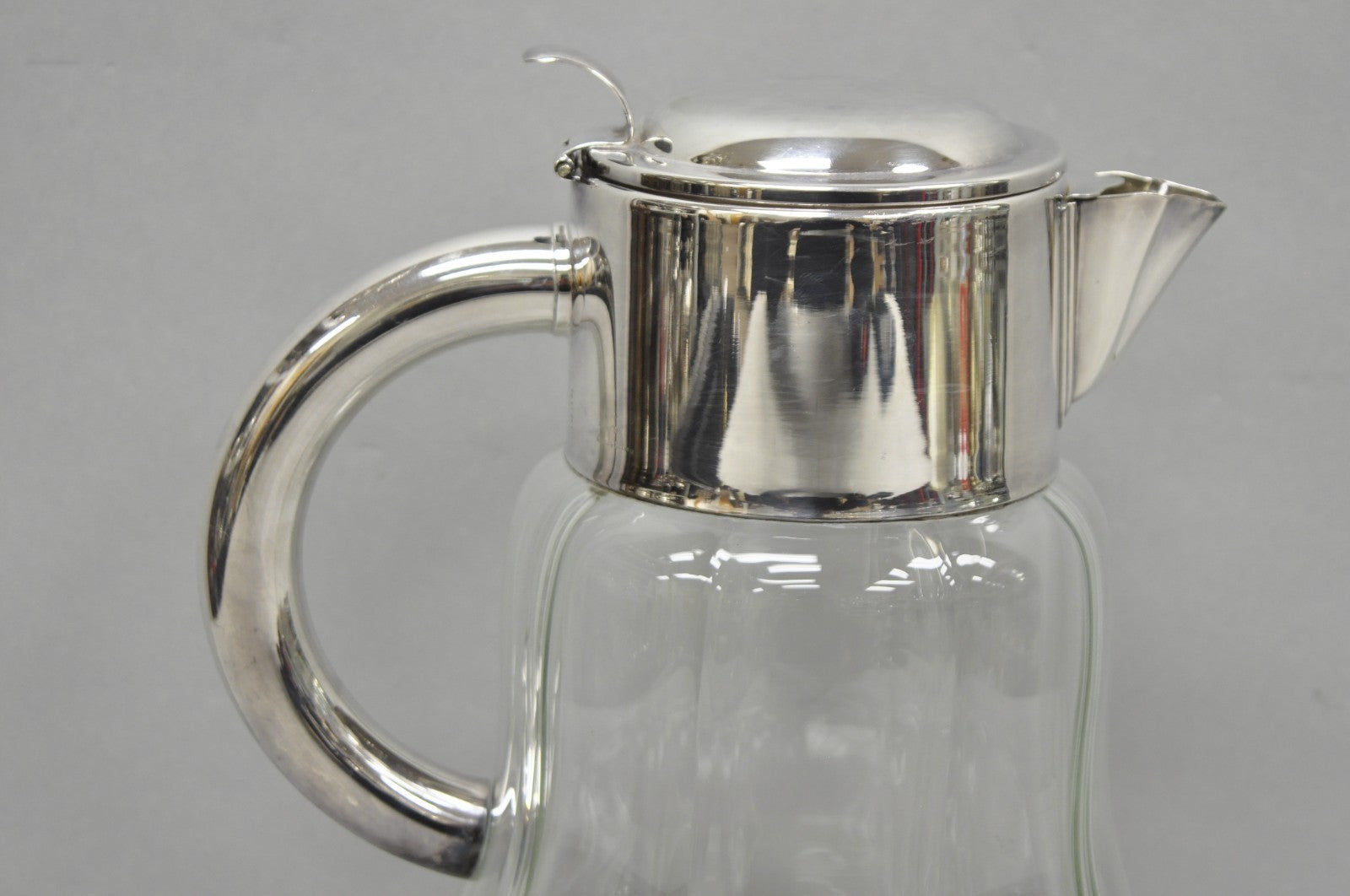Antique Victorian German Silver Plated Crystal Glass Lemonade Water Pitcher