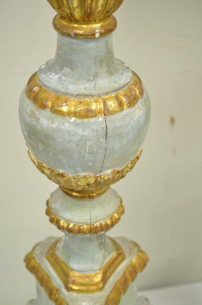 Antique Italian Neoclassical Hand-Carved Giltwood Candlestick Table Lamps - Pair