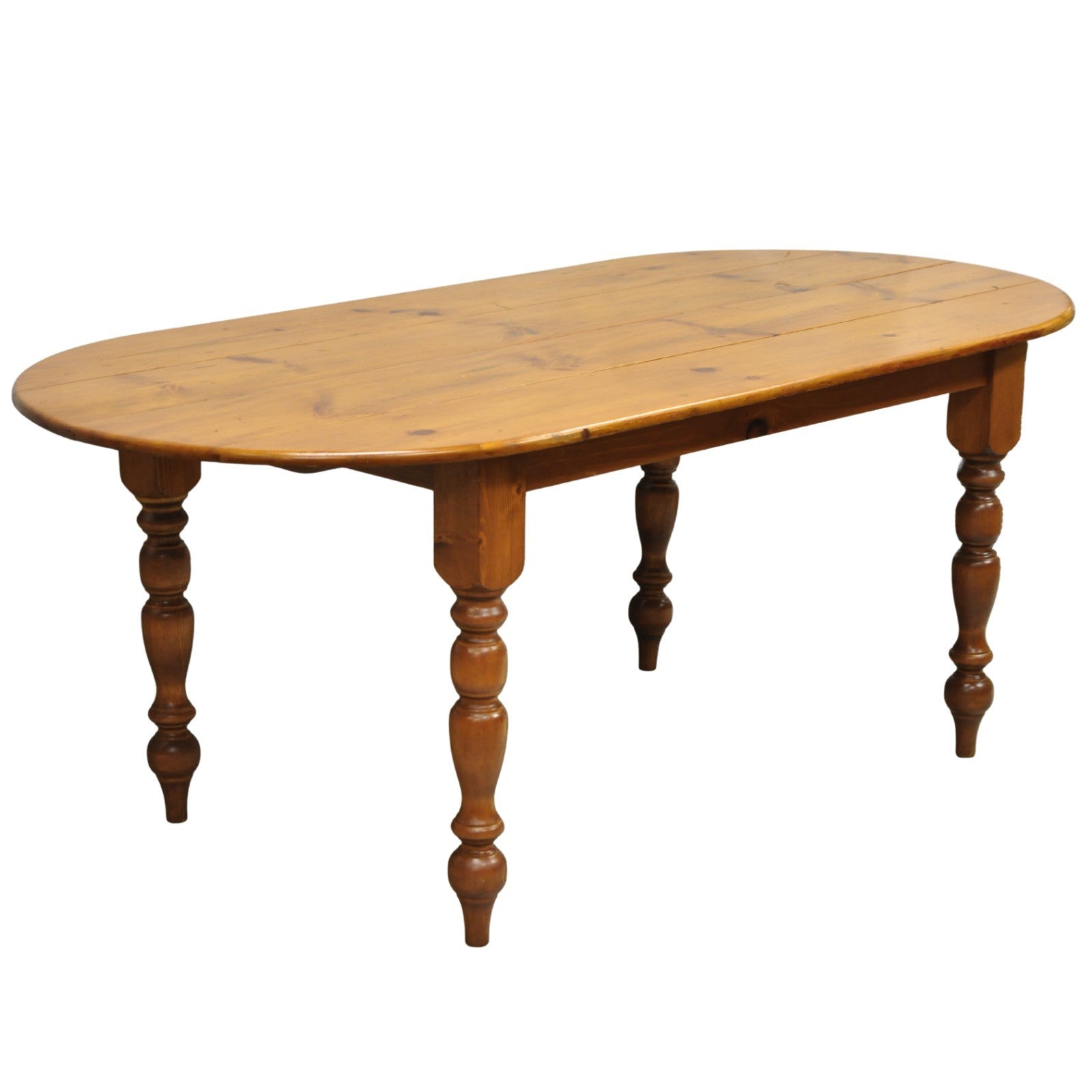 Vintage French Country Oval Pine Wood 78" Baluster Leg Farmhouse Dining Table