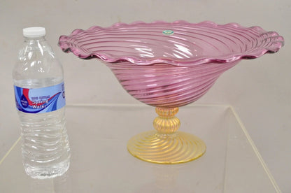MCM Fratelli Toso Balboa Italian Blown Glass Pink Swirl Gold Flecks Fruit Bowl