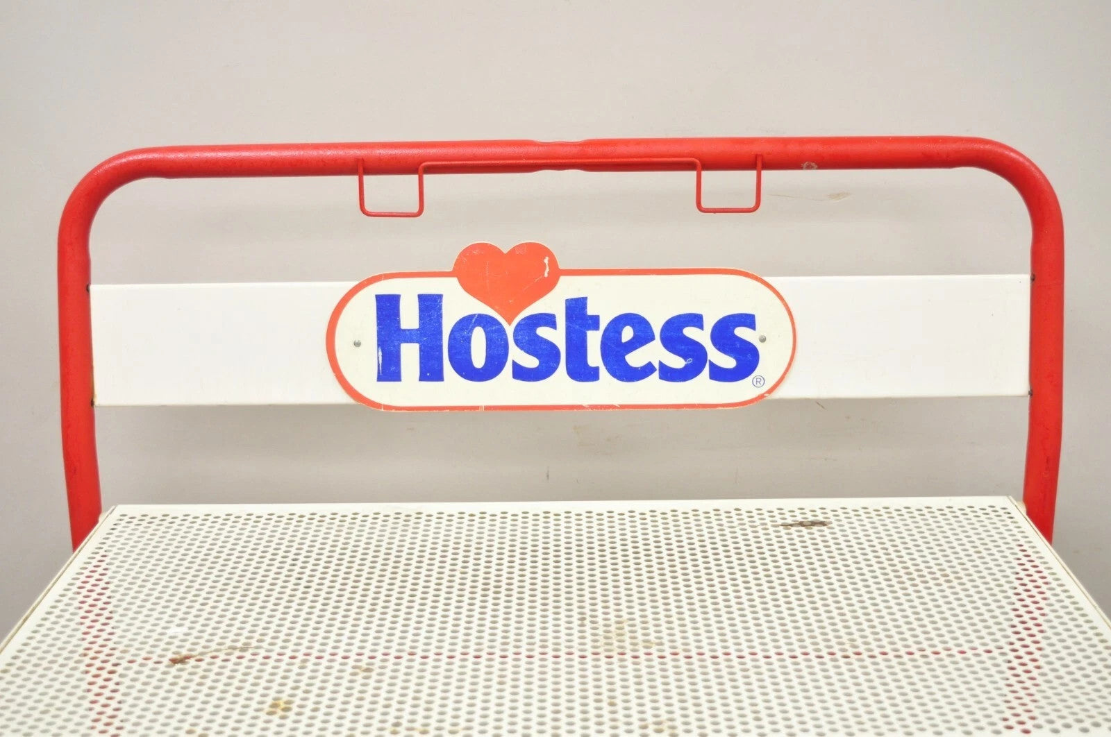 Vintage Hostess Red Metal Perforated 4 Shelf Folding Display Shelf Stand