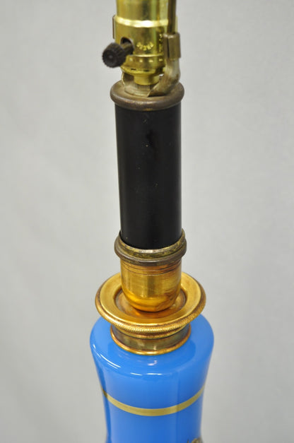 Vintage Chinoiserie James Mont Style Blue Glass Gold Gilt Tall Table Lamp