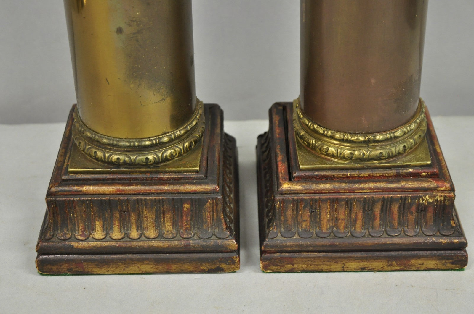 Antique French Empire Neoclassical Bronze Cylinder Tall Table Lamps - a Pair