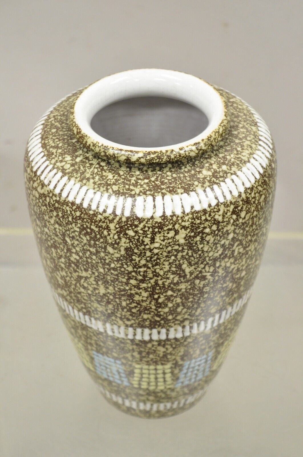 Vintage German Mid Century Modern Brown Blue Yellow Vase attr. Carstens Keramik