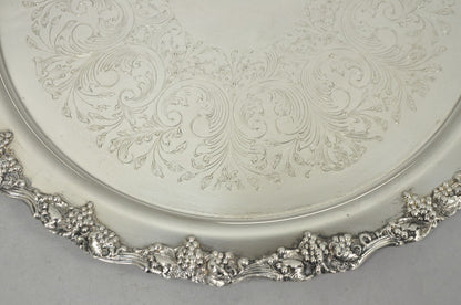 Vintage Victorian Silver Plated Grapevine Repousse 20" Round Serving Platter