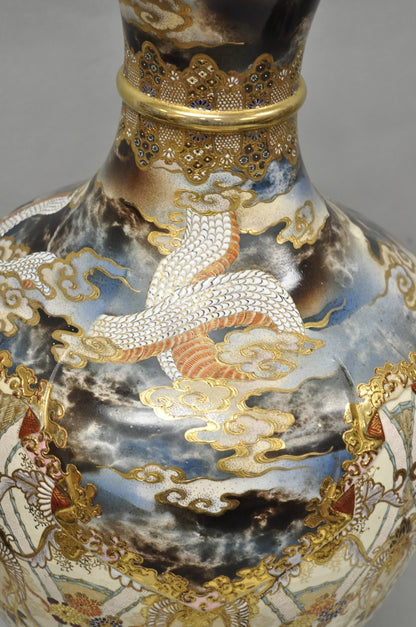 Vintage 30" Japanese Royal Satsuma Hand Painted Porcelain Oriental Dragon Vase