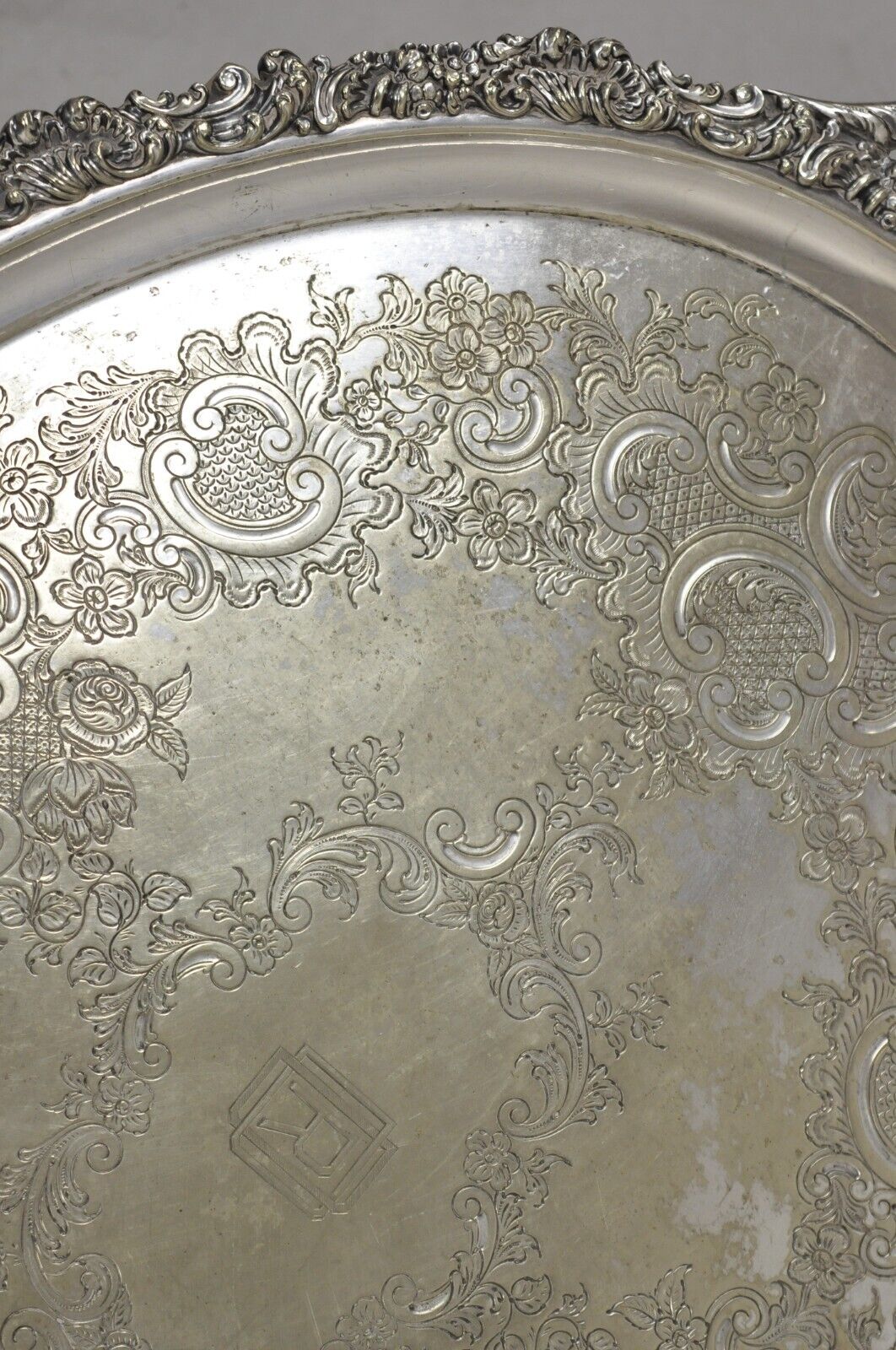 Antique English Victorian Silver Plated Oval Serving Platter Tray "RDD" Monogram
