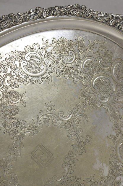 Antique English Victorian Silver Plated Oval Serving Platter Tray "RDD" Monogram