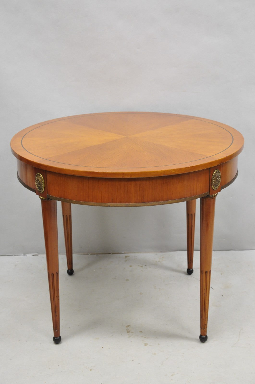 John Scalia French Empire Style Round Cherry Wood Bouillotte Lamp Side Table