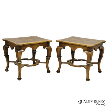 Vintage Baker Regency Style Burlwood Walnut Low Side End Tables - a Pair