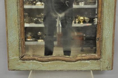 18th C French Louis XV Baroque Style Green Distress Painted Trumeau Wall Mirror