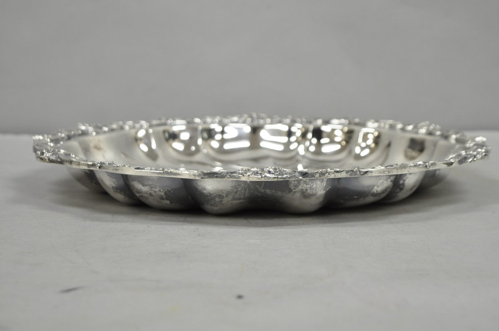 Vintage Victorian Silver Plated "Rose Basket" Round Shallow Serving Platter