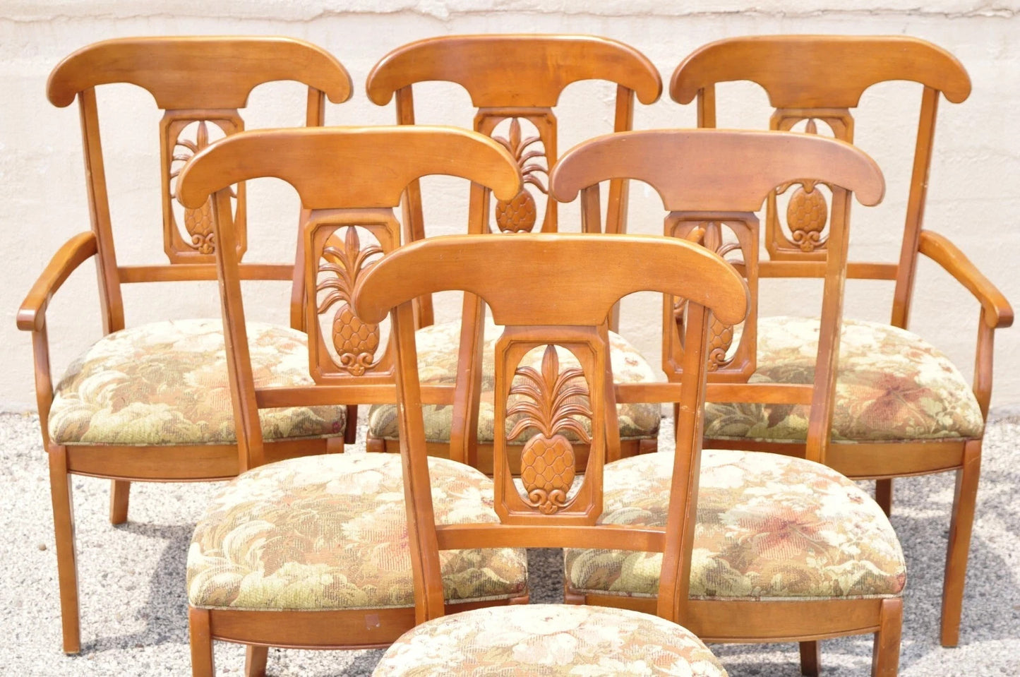 Ethan Allen Legacy French Country Carved Pineapple Maple Dining Chairs Set of 6