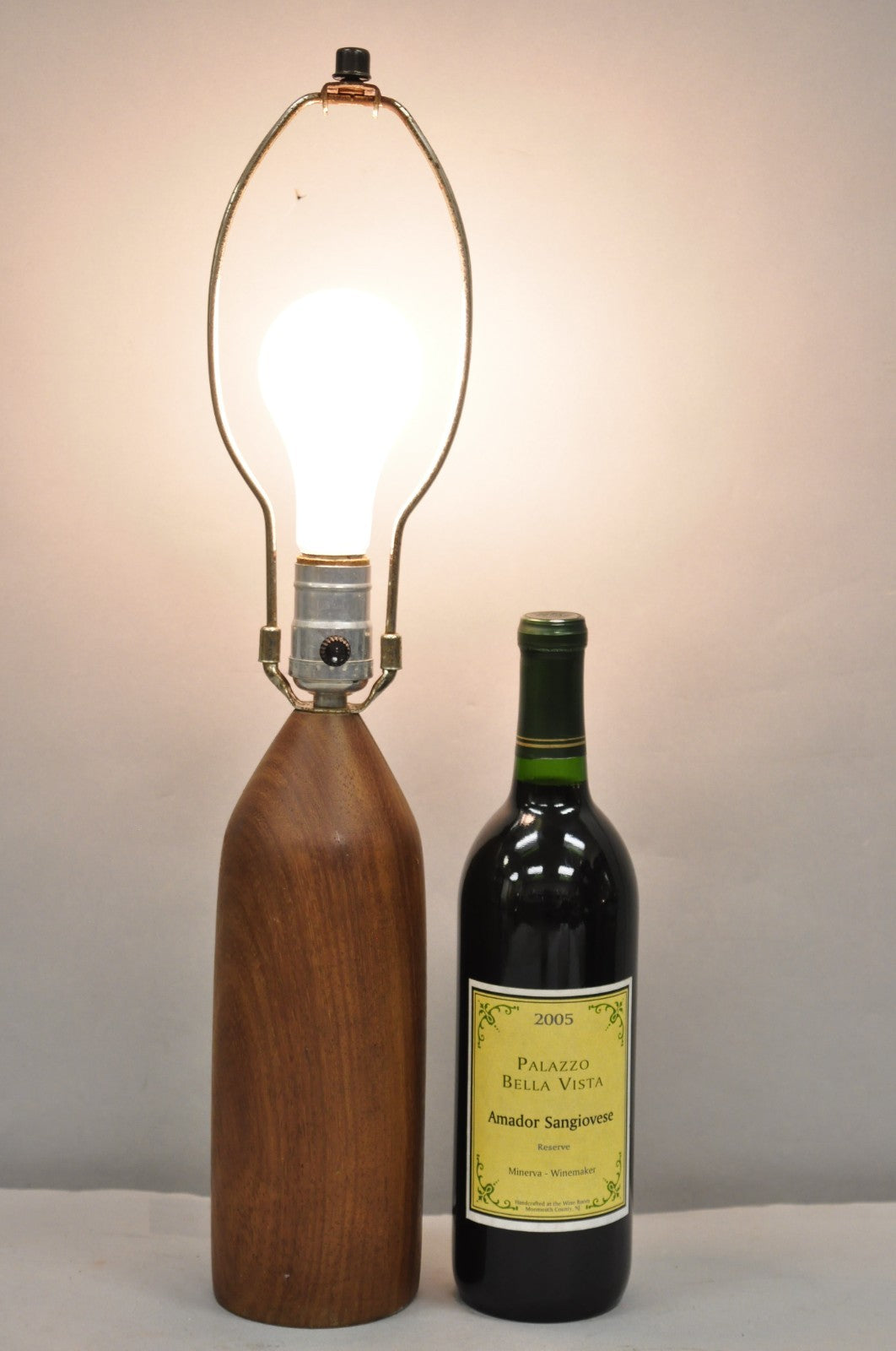 Vintage Mid Century Danish Modern Small Solid Teak Wood "Bottle" Form Table Lamp