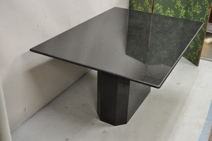 Vintage Modern Black Granite Rectangular Dining Table with Narrow Pedestal Base