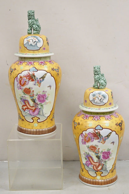 Vintage Chinese Porcelain Large Foo Dog Covered Temple Jar Ginger Jars - a Pair