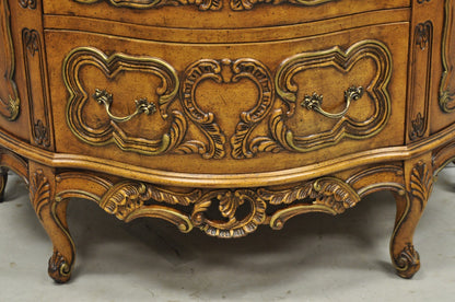 Vintage French Louis XV Style Bombe Demilune Marble Top Floral Painted Commode
