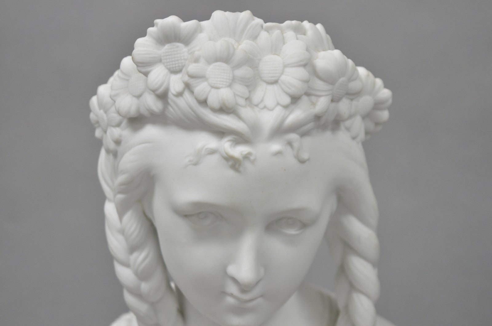Antique French Classical Parian Porcelain 13" Goddess Female Maiden Bust - Pair