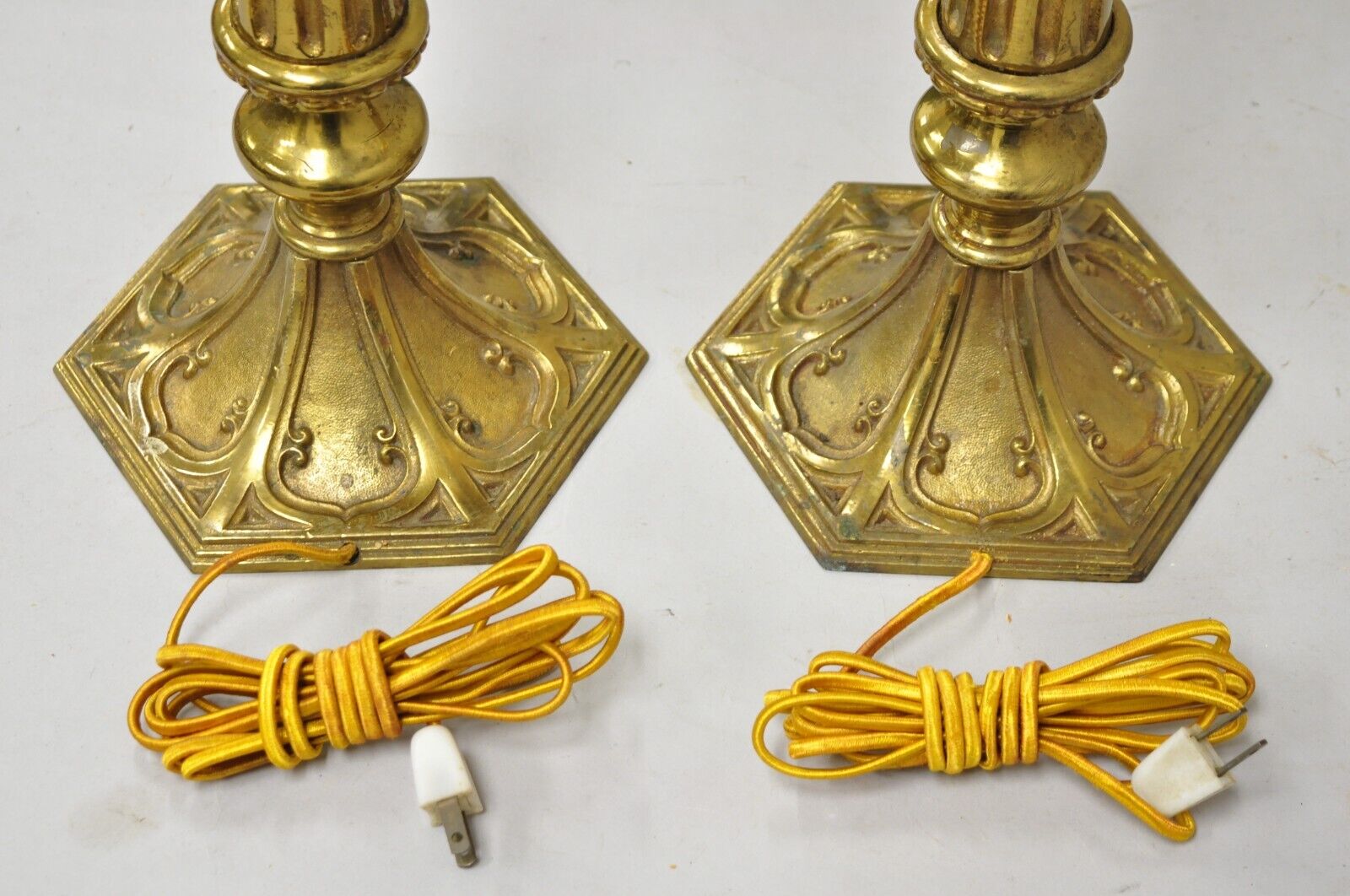 Antique Gothic French Empire Renaissance Bronze Candelabra Table Lamps - a Pair