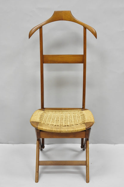 Vintage Mid Century Italian Modern Beech Wood Clothing Valet Chair Seat (A)