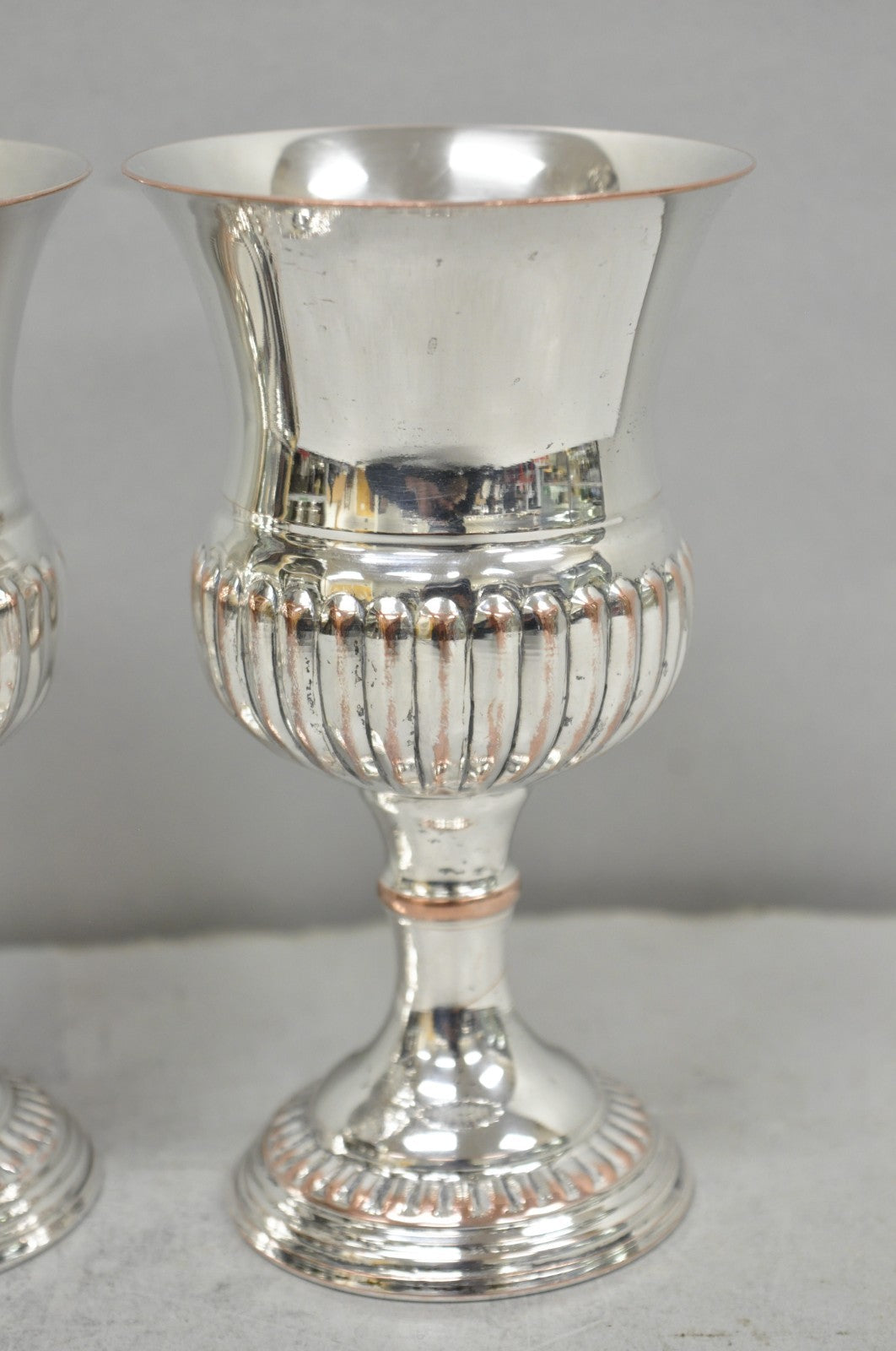 Vintage English Georgian Style Silver Plated Wine Goblet Cup Barware - a Pair