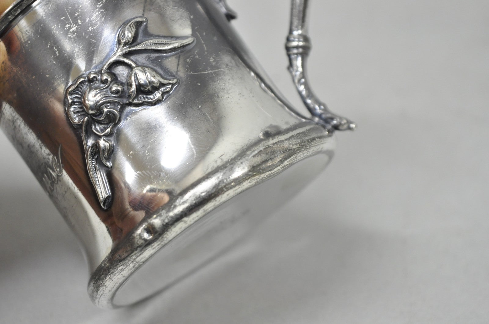 Antique Forbes Silver Co Art Nouveau Floral Monogramed Silver Plated Shaving Mug