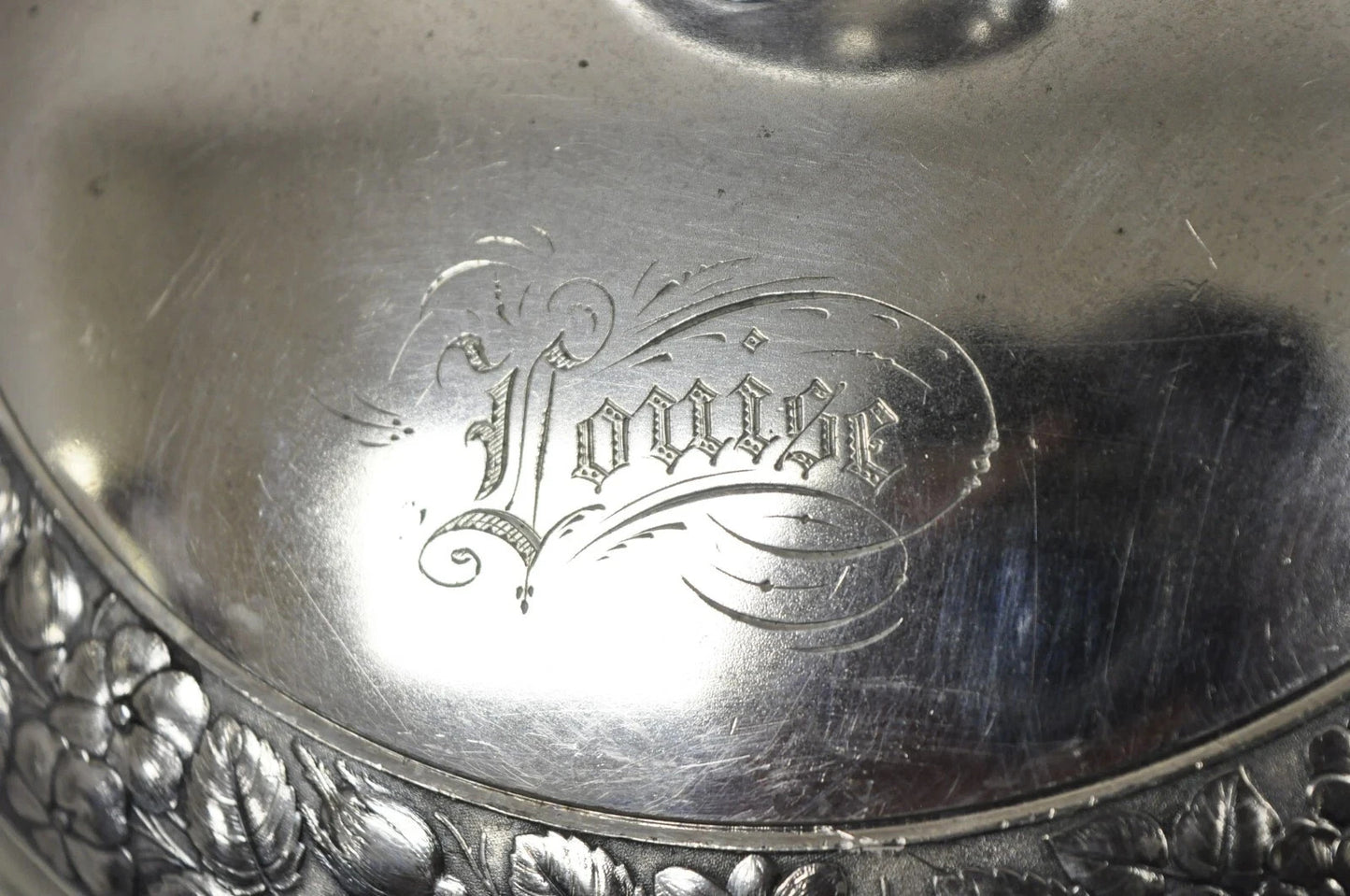 Antique Art Nouveau Silver Plated Lidded Soup Tureen Engraved "Louise"