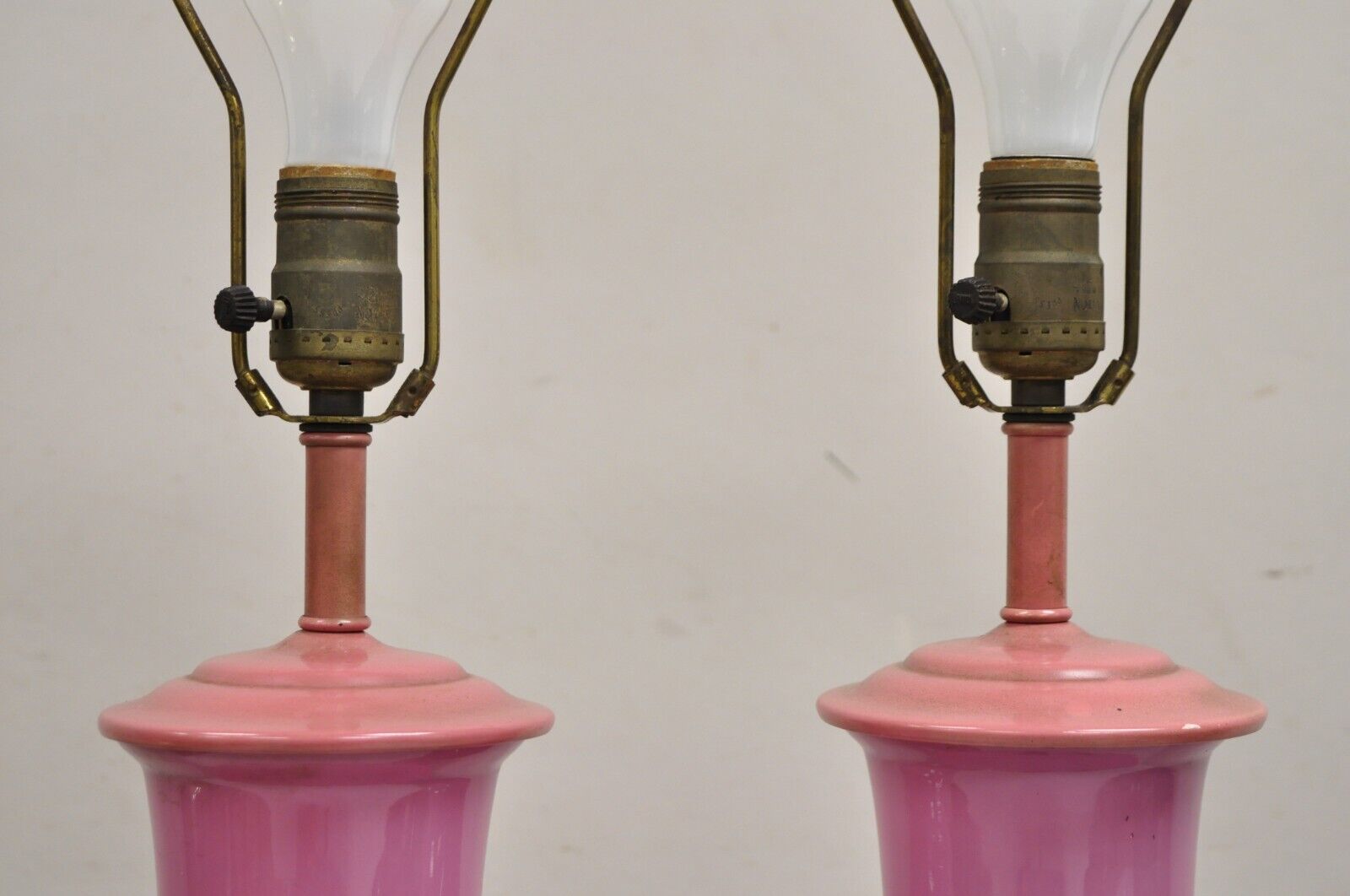 Vintage Chinoiserie Pink Porcelain Japanese Bird Painted Table Lamps - a Pair