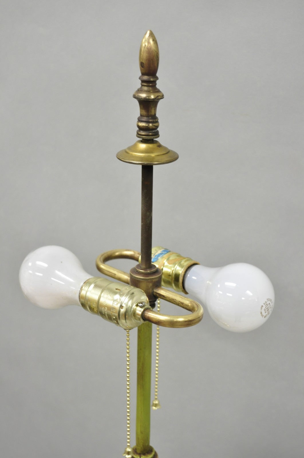 Antique Spanish Renaissance Gothic Green Iron & Brass Tripod Pole Floor Lamp