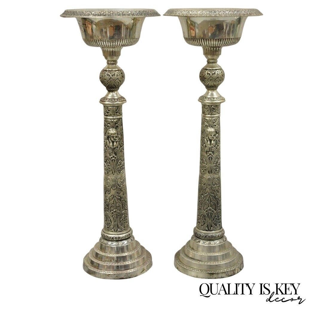 Silver Plated Metal Tall Ornate French Style 28" Compote Centerpiece - a Pair