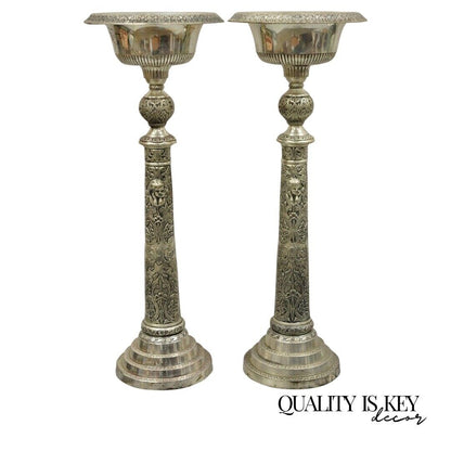 Silver Plated Metal Tall Ornate French Style 28" Compote Centerpiece - a Pair