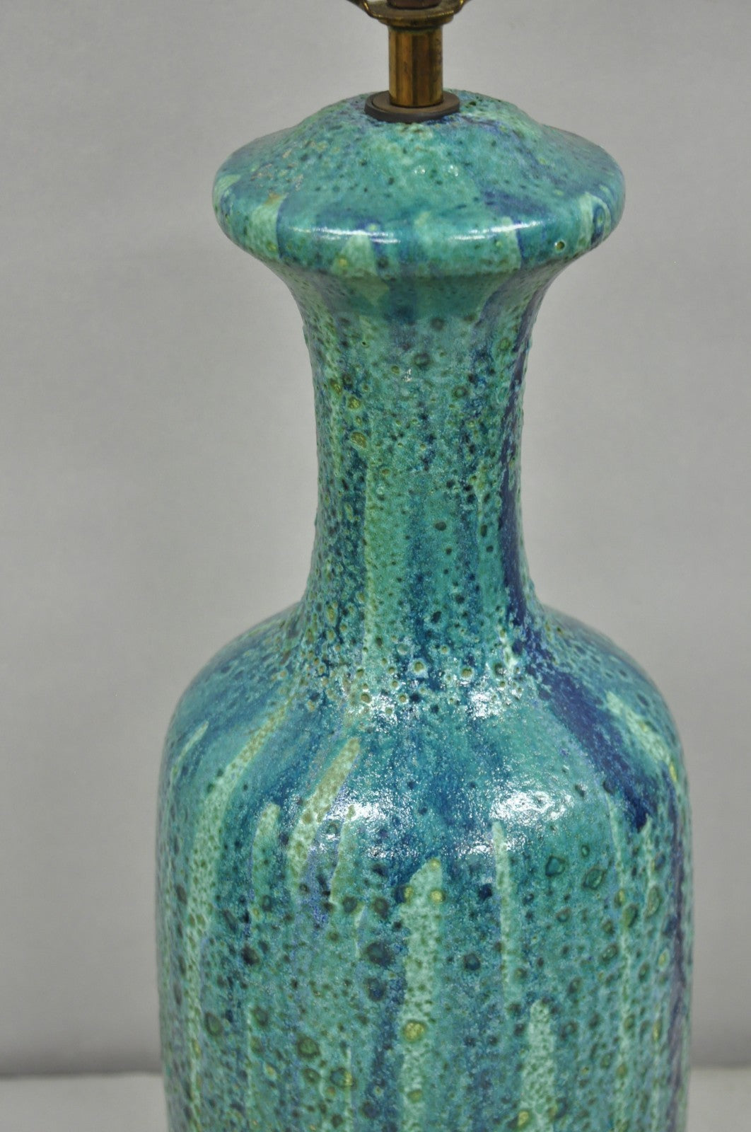 Vintage Mid Century Modern Turquoise Blue Ceramic Drip Glazed Pottery Table Lamp