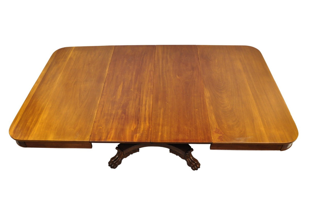 Antique American Empire 54" Square Mahogany Paw Foot Pedestal Base Dining Table
