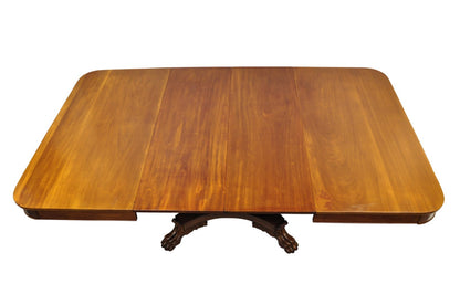 Antique American Empire 54" Square Mahogany Paw Foot Pedestal Base Dining Table
