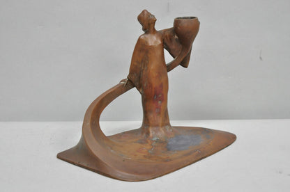 Antique Art Nouveau Austrian Bronze Woman Figural Sculpture Candlestick Holder