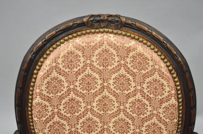 Antique French Louis XVI Style Bow Carved Walnut Fauteuil Fireside Arm Chair