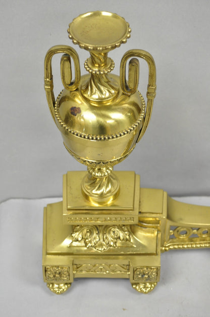 Vintage French Empire Style Gold Brass Urn Fireplace Chenet Andirons - a Pair