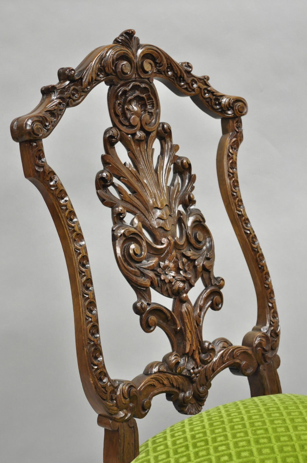 Antique French Rococo Revival Carved Walnut Dining Side Chairs - Set of 6