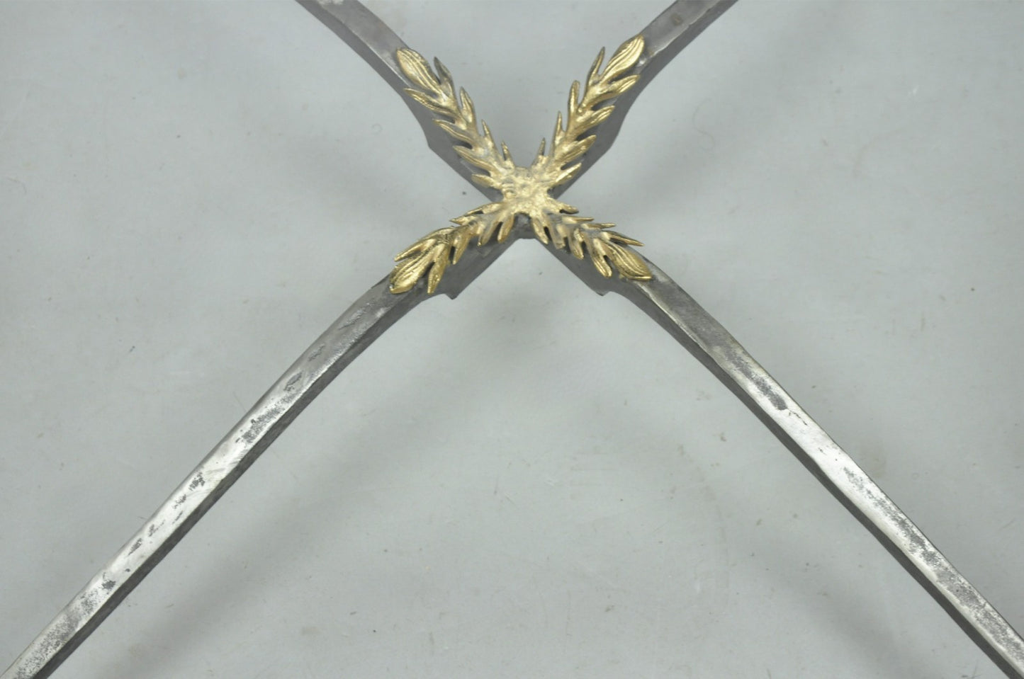 Vintage French Neoclassical Large Wrought Iron & Glass "Flame" Coffee Table