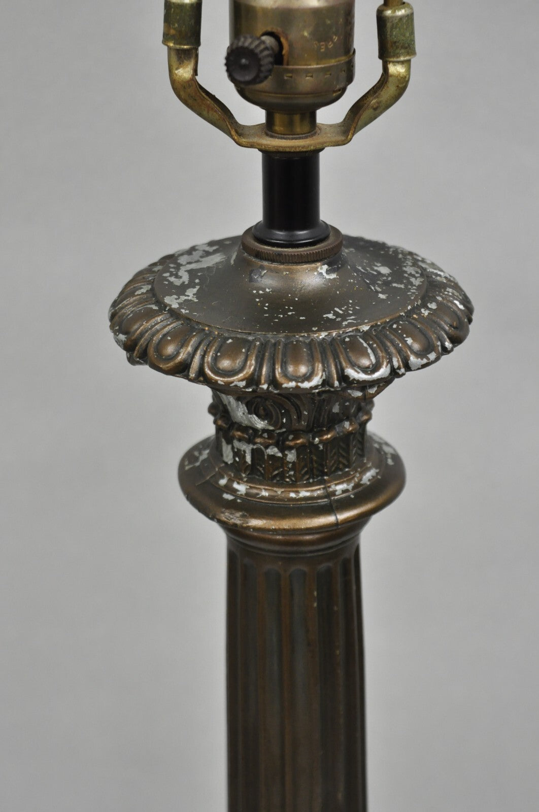 Vintage French Empire Tall Metal Bronze Finish Column Form Table Lamp