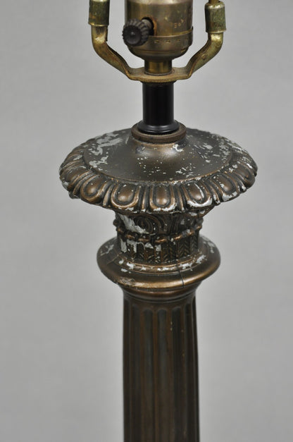 Vintage French Empire Tall Metal Bronze Finish Column Form Table Lamp