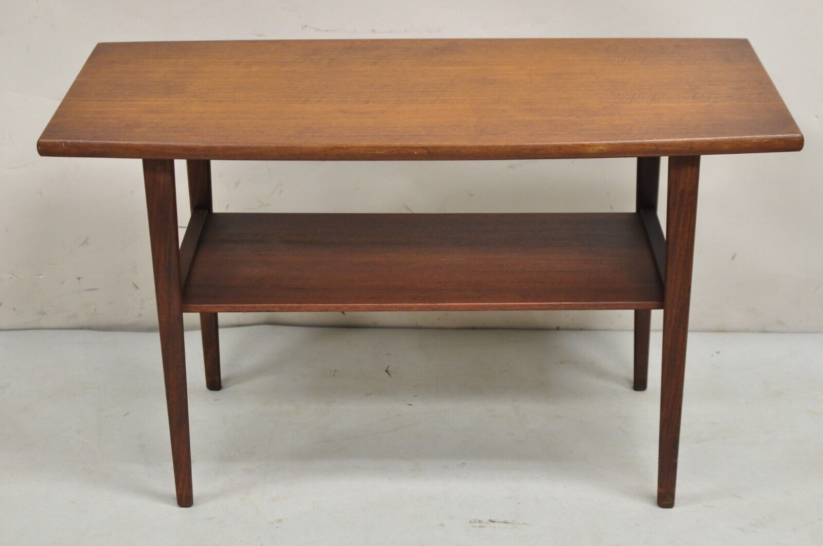 Vintage Mid Century Modern Danish Teak Wood Small 2 Tier Coffee Table Side Table