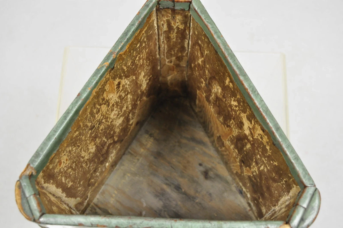 Vintage Italian Regency Green Leather Triangular Book Form Wastebasket Trash Can